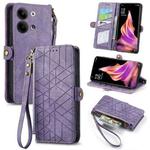 For OPPO Reno9 /9 Pro 5G Geometric Zipper Wallet Side Buckle Leather Phone Case(Purple)