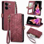 For OPPO Reno9 /9 Pro 5G Geometric Zipper Wallet Side Buckle Leather Phone Case(Red)