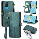 For OPPO A54 5G/A74 5G/A93 5G Geometric Zipper Wallet Side Buckle Leather Phone Case(Green)