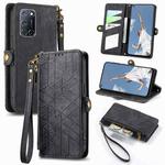 For OPPO A52/A72/A92 Geometric Zipper Wallet Side Buckle Leather Phone Case(Black)