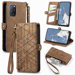 For OPPO A52/A72/A92 Geometric Zipper Wallet Side Buckle Leather Phone Case(Brown)