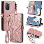 For OPPO A52/A72/A92 Geometric Zipper Wallet Side Buckle Leather Phone Case(Pink)