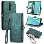 For OPPO A9 2020 / A5 2020 Geometric Zipper Wallet Side Buckle Leather Phone Case(Green)