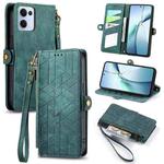 For OPPO Reno13 Geometric Zipper Wallet Side Buckle Leather Phone Case(Green)