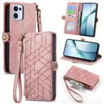 For OPPO Reno13 Geometric Zipper Wallet Side Buckle Leather Phone Case(Pink)
