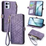For OPPO Reno13 Geometric Zipper Wallet Side Buckle Leather Phone Case(Purple)