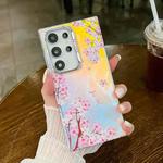 For Samsung Galaxy S24 Ultra 5G Electroplating Laser Flower Texture TPU Phone Case(Peach Blossom AH4)