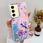 For Samsung Galaxy S24+ 5G Electroplating Laser Flower Texture TPU Phone Case(Peony AH11)