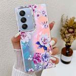 For Samsung Galaxy A25 5G Electroplating Laser Flower Texture TPU Phone Case(Peony AH11)