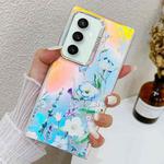 For Samsung Galaxy S23 FE 5G Electroplating Laser Flower Texture TPU Phone Case(Blue Flower AH8)