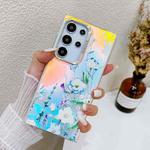 For Samsung Galaxy S23 Ultra 5G Electroplating Laser Flower Texture TPU Phone Case(Blue Flower AH8)