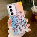 For Samsung Galaxy S23+ 5G Electroplating Laser Flower Texture TPU Phone Case(Drawn Flowers AH3)