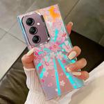 For Samsung Galaxy A14 5G Electroplating Laser Flower Texture TPU Phone Case(Pink Flower AH13)