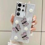 For Samsung Galaxy S23 Ultra 5G Three-dimensional Butterfly Glitter TPU  Phone Case(Pink)