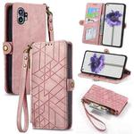 For Nothing Phone 1 Geometric Zipper Wallet Side Buckle Leather Phone Case(Pink)