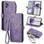 For Nothing Phone 1 Geometric Zipper Wallet Side Buckle Leather Phone Case(Purple)