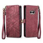 For Nothing Phone 2a Geometric Zipper Wallet Side Buckle Leather Phone Case(Red)