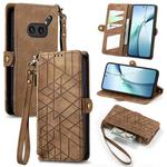 For Nothing Phone 2a Plus Geometric Zipper Wallet Side Buckle Leather Phone Case(Brown)