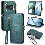For Nothing Phone 3a Geometric Zipper Wallet Side Buckle Leather Phone Case(Green)