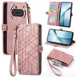 For Nothing Phone 3a Geometric Zipper Wallet Side Buckle Leather Phone Case(Pink)