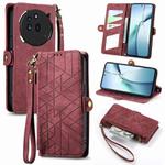 For Nothing Phone 3a Geometric Zipper Wallet Side Buckle Leather Phone Case(Red)
