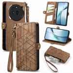 For Nothing Phone 3a Pro Geometric Zipper Wallet Side Buckle Leather Phone Case(Brown)