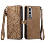 For OnePlus Nord CE 4 Geometric Zipper Wallet Side Buckle Leather Phone Case(Brown)
