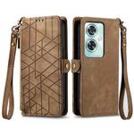 For OnePlus Nord N30 SE Geometric Zipper Wallet Side Buckle Leather Phone Case(Brown)