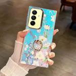For Samsung Galaxy A15 5G Electroplating Laser Flower Ring Holder TPU Phone Case(Blue Flower AH8)