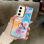 For Samsung Galaxy S24+ 5G Electroplating Laser Flower Ring Holder TPU Phone Case(Peony AH11)