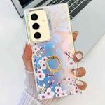 For Samsung Galaxy S24+ 5G Electroplating Laser Flower Ring Holder TPU Phone Case(Plum Blossom AH18)