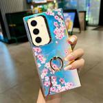 For Samsung Galaxy S24 5G Electroplating Laser Flower Ring Holder TPU Phone Case(Peach Blossom AH4)