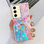 For Samsung Galaxy S24 5G Electroplating Laser Flower Ring Holder TPU Phone Case(Pink Flower AH13)