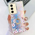 For Samsung Galaxy S24 5G Electroplating Laser Flower Ring Holder TPU Phone Case(Plum Blossom AH18)