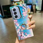 For Samsung Galaxy A25 5G Electroplating Laser Flower Ring Holder TPU Phone Case(Peach Blossom AH4)