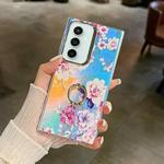For Samsung Galaxy S23 FE 5G Electroplating Laser Flower Ring Holder TPU Phone Case(Peony AH11)