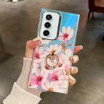 For Samsung Galaxy S23 FE 5G Electroplating Laser Flower Ring Holder TPU Phone Case(Cosmos Flower AH7)