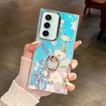 For Samsung Galaxy S23 FE 5G Electroplating Laser Flower Ring Holder TPU Phone Case(Blue Flower AH8)