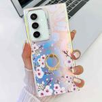 For Samsung Galaxy S23 FE 5G Electroplating Laser Flower Ring Holder TPU Phone Case(Plum Blossom AH18)