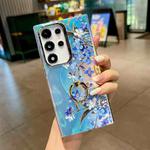 For Samsung Galaxy S23 Ultra 5G Electroplating Laser Flower Ring Holder TPU Phone Case(Myosotis AH2)