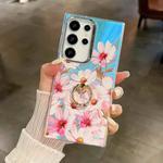 For Samsung Galaxy S23 Ultra 5G Electroplating Laser Flower Ring Holder TPU Phone Case(Cosmos Flower AH7)