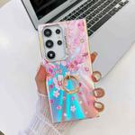 For Samsung Galaxy S23 Ultra 5G Electroplating Laser Flower Ring Holder TPU Phone Case(Pink Flower AH13)