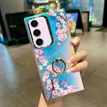 For Samsung Galaxy S23+ 5G Electroplating Laser Flower Ring Holder TPU Phone Case(Peach Blossom AH4)