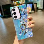 For Samsung Galaxy S23+ 5G Electroplating Laser Flower Ring Holder TPU Phone Case(Myosotis AH2)