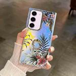 For Samsung Galaxy S23+ 5G Electroplating Laser Flower Ring Holder TPU Phone Case(Leaves AH12)