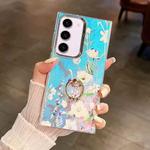 For Samsung Galaxy S23+ 5G Electroplating Laser Flower Ring Holder TPU Phone Case(Blue Flower AH8)