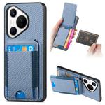 For Huawei Pura 70 Pro Carbon Fiber Vertical Flip Wallet Stand Phone Case(Blue)