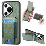 For Huawei Pura 70 Pro Carbon Fiber Vertical Flip Wallet Stand Phone Case(Green)
