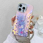 For iPhone 15 Pro Max Electroplating Laser Flower Phone Case with Wrist Strap(Flower AH1)