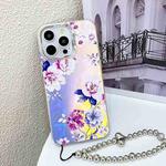 For iPhone 15 Pro Max Electroplating Laser Flower Phone Case with Wrist Strap(Peony AH11)